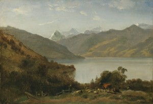 Landscape with a lake and animals
